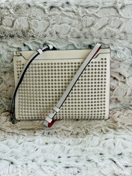 Christian Louboutin Handbags - 🤍🖤 Christian Louboutin White Leather Studded Sky Pouch Crossbody Bag EUC